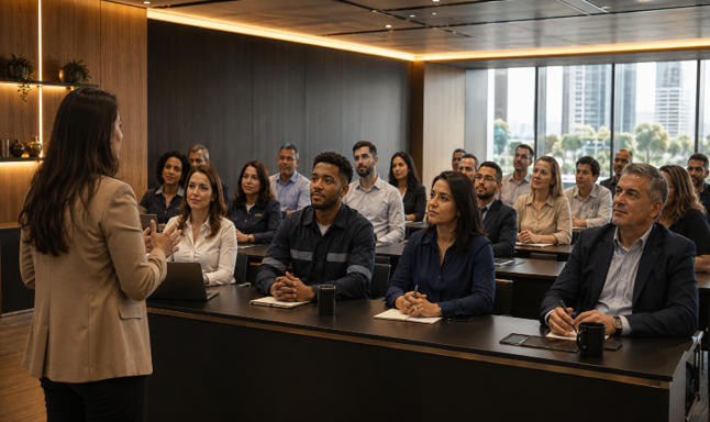Turma executiva em treinamento presencial conduzido pela Connecta